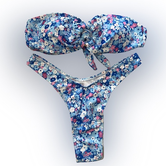 Floral Bandeau High Cut Thong Bikini Set - Picture 3 of 8